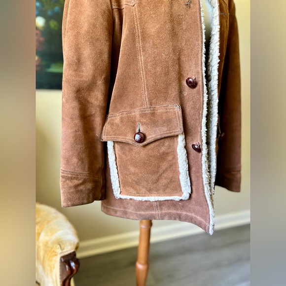 ☾ Vintage 70’s shearling lined leather suede coat / jacket - Picture 6 of 8